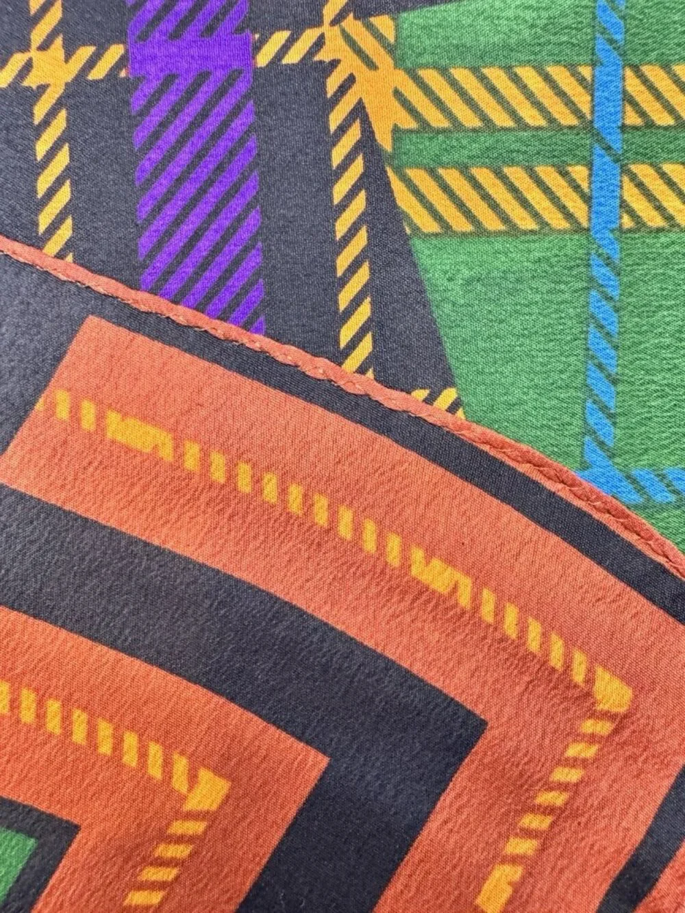 VTG Acute Scarf, Korea, 1980's, Vibrant Multi-Colored Patchwork Plaid 30